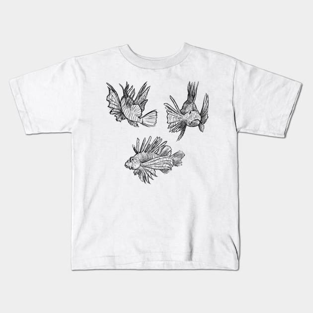 Sketches of a Lionfish Kids T-Shirt by AniaArtNL